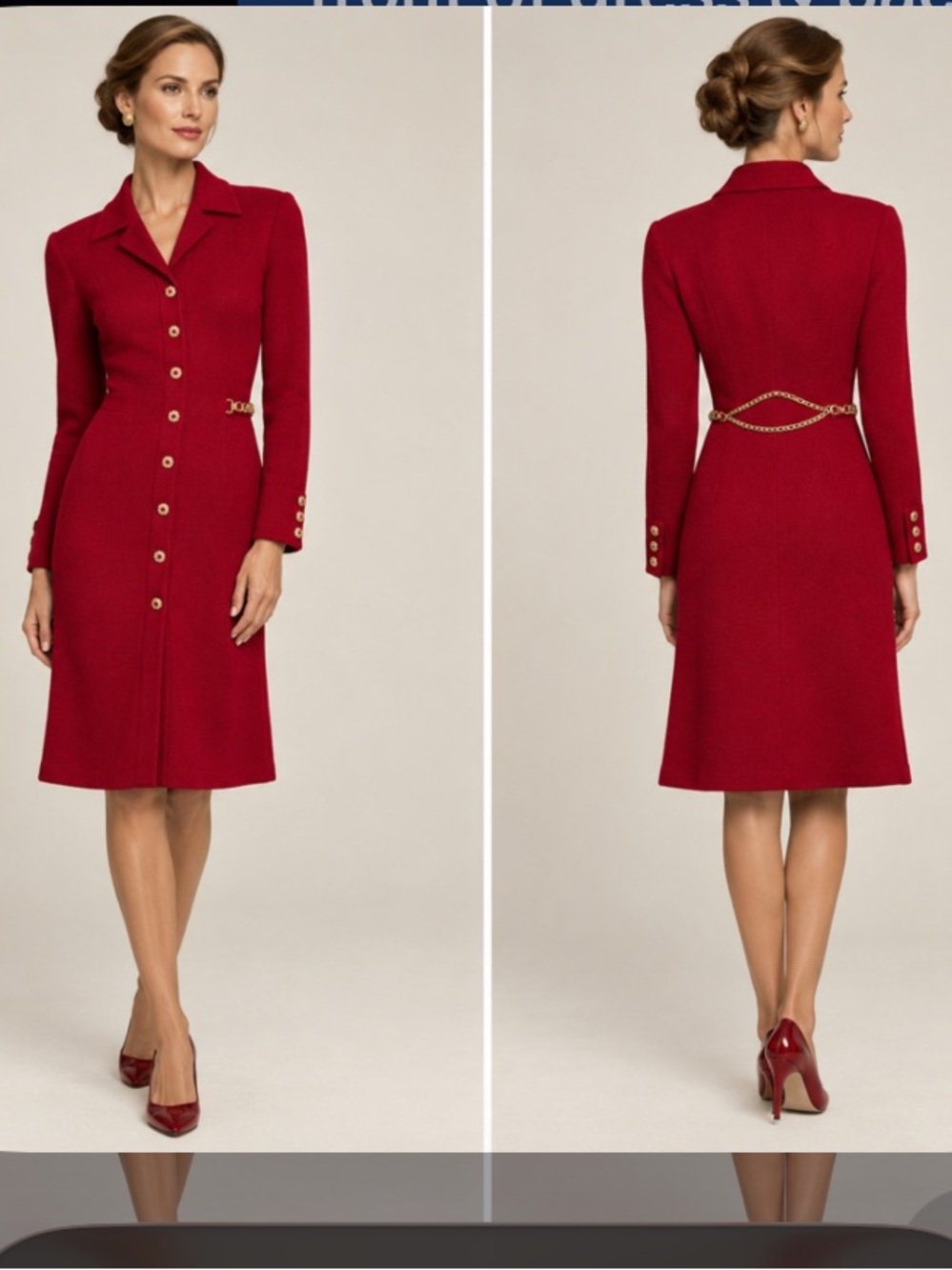Rare Y2K vintage St. John knit dress $700 chain detail formal fall evening red